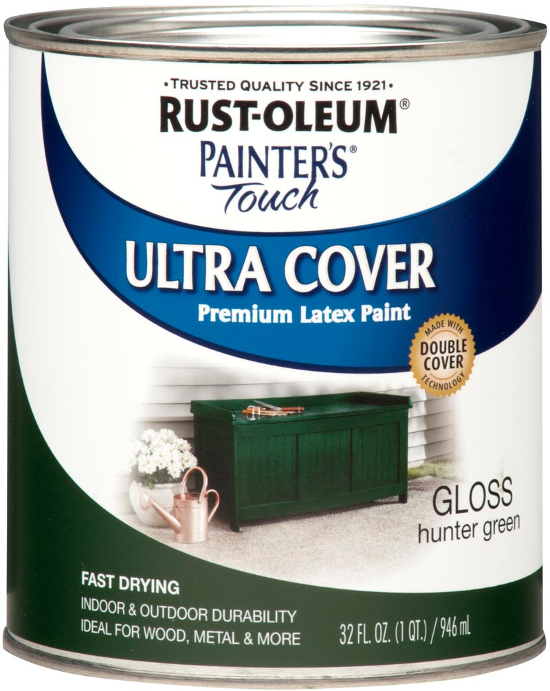 Rust-Oleum 1938502 Painter's Touch Latex Paint, Gloss Hunter Green, 1 Quarts (Pack of 1) - Image 1