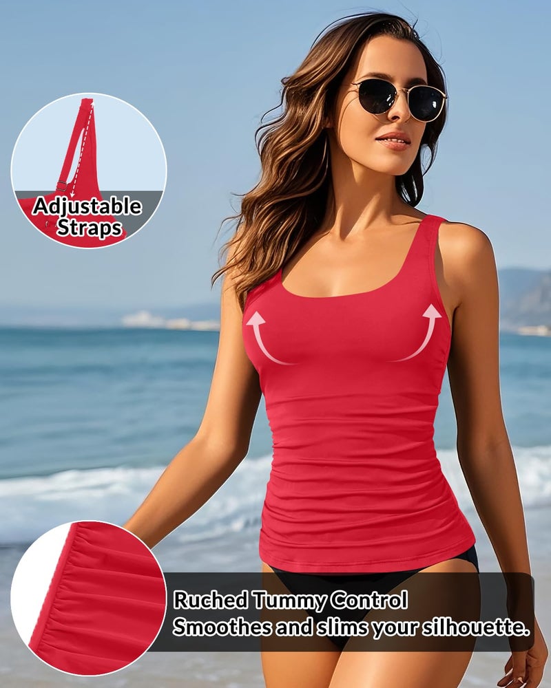 Aqua Eve Tankini Tops for Women Swimwear Top Only Tummy Control Bathing Suit Top No Bottom (Available in Plus) Red M - Image 4