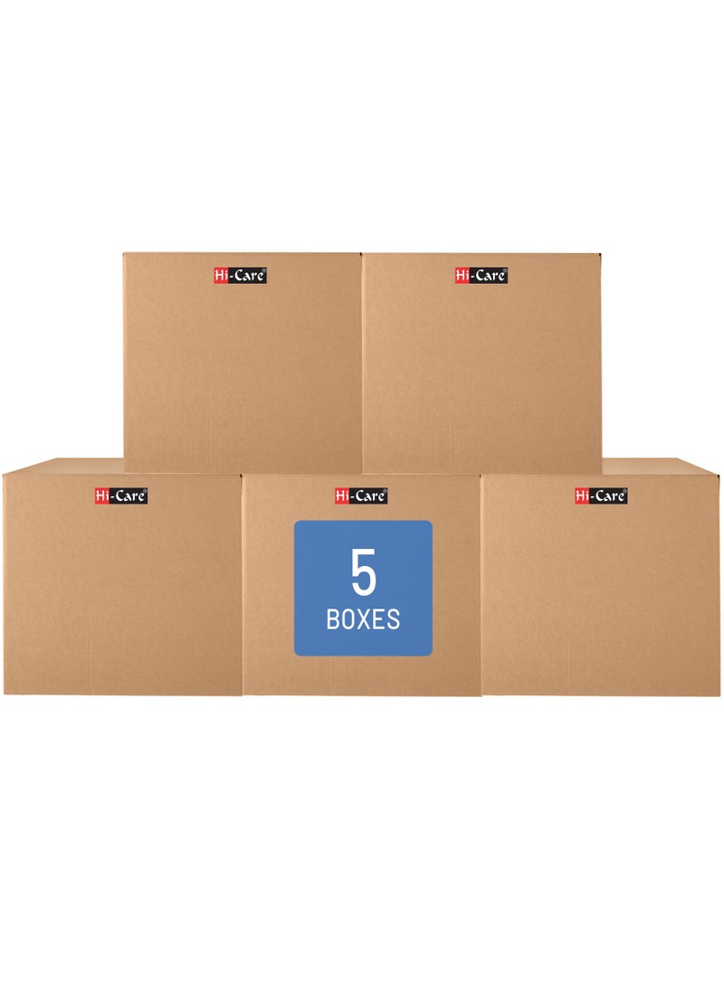 Hi Care Hi-Care Corrugated Cardboard Box 35 x 35 x 55 cm 5ply Pack of 5 Pcs Carton Box For Moving, Packing, Shipping & Storage Cargo Boxes Storage Boxes Moving Box  - Image 1