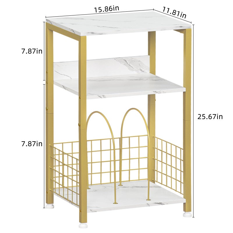 LELELINKY Side Table,White Marble Night Stand with Golden Metal Frame,3 Tier Industrial Wooden Record Player Stand with Vinyl Storage Shelf ,End Tables for Living Room Bedroom Small Spaces - Image 4
