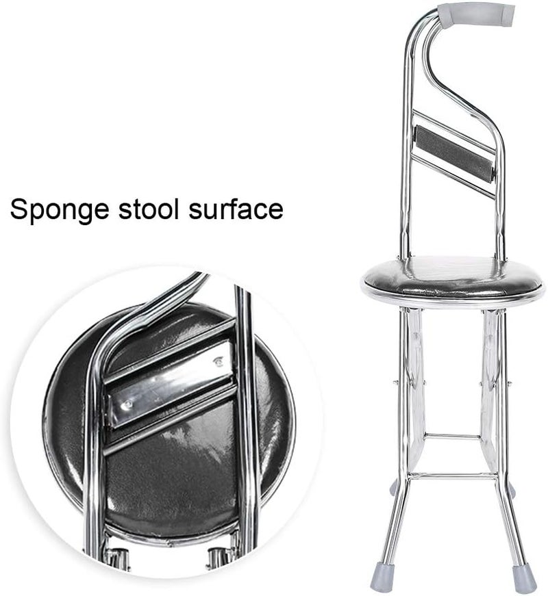 woobles Folding Cane Seat, Stainless Steel Hand Stick Stool Crutch for Women and Men, Anti-Slip Four-Leg Thickening Walking Stick for Elderly Outdoor Travel Aids(Black)-black - Image 3