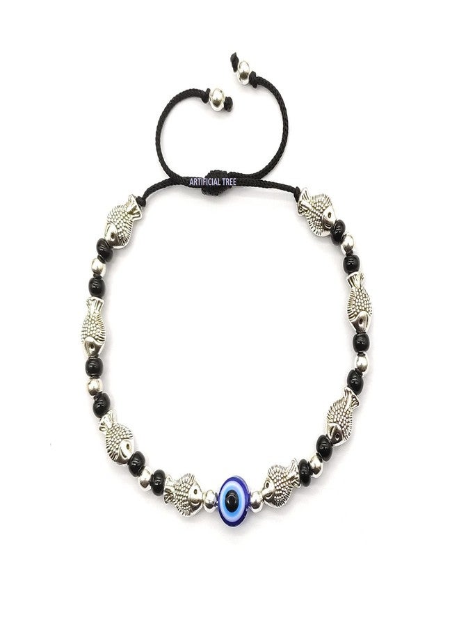 ARTIFICIAL TREE Handmade Nazariya FISH & Evil Eye Charms Black Thread Bracelet Adjustable for Women, Men, Girls & Boys 1 Piece(AT GIRLS BRCT 045) - Image 1