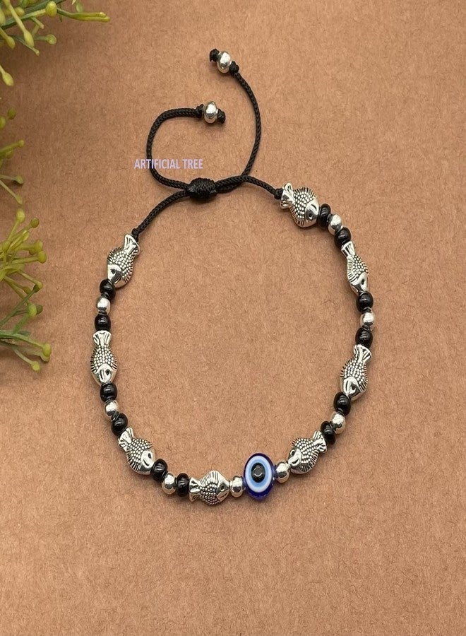 ARTIFICIAL TREE Handmade Nazariya FISH & Evil Eye Charms Black Thread Bracelet Adjustable for Women, Men, Girls & Boys 1 Piece(AT GIRLS BRCT 045) - Image 3