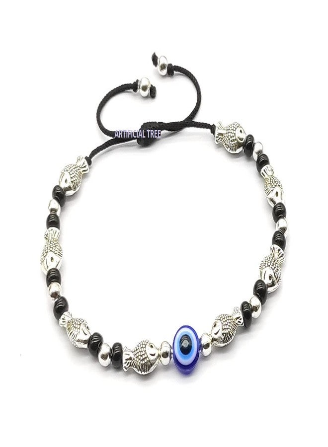 ARTIFICIAL TREE Handmade Nazariya FISH & Evil Eye Charms Black Thread Bracelet Adjustable for Women, Men, Girls & Boys 1 Piece(AT GIRLS BRCT 045) - Image 2