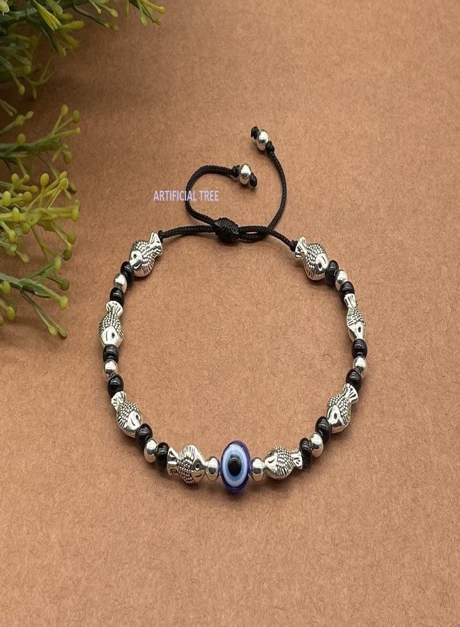 ARTIFICIAL TREE Handmade Nazariya FISH & Evil Eye Charms Black Thread Bracelet Adjustable for Women, Men, Girls & Boys 1 Piece(AT GIRLS BRCT 045) - Image 4