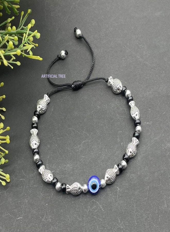 ARTIFICIAL TREE Handmade Nazariya FISH & Evil Eye Charms Black Thread Bracelet Adjustable for Women, Men, Girls & Boys 1 Piece(AT GIRLS BRCT 045) - Image 5