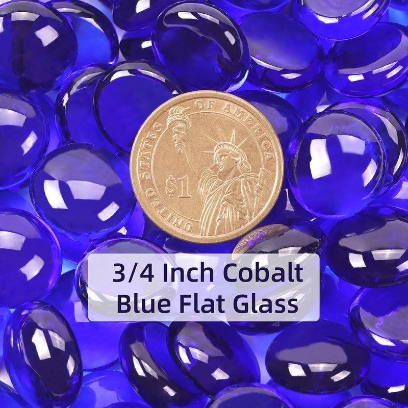 RUOJAS 1LB Cobalt Blue Flat Glass Marbles for Vases, Gemstone Beads Vase Filler Decorative Glass Pebbles for Fish Tank, DIY Crafts, Aquarium Decor Rocks - Image 2