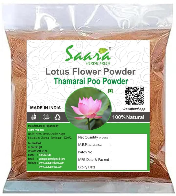 Saara HERBAL FRESH Saara HERBAL FRESH Lotus Flower Powder 100g Nelumbo Nucifera Powder Thamarai Poo Lotus Flower Powder Pink Kamal Powder For Face Skin and Hair pack of 2 x 50g  - Image 1