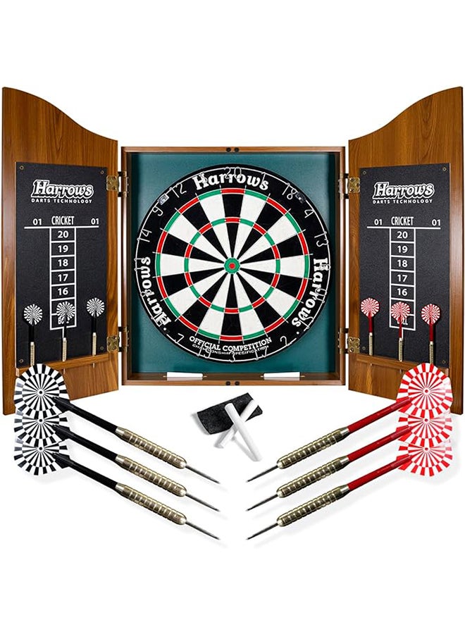 Harrows JE14 Unisex Adult Complete Choice Wooden Cabinet Dart Set - Brown, 64 cm - Image 1