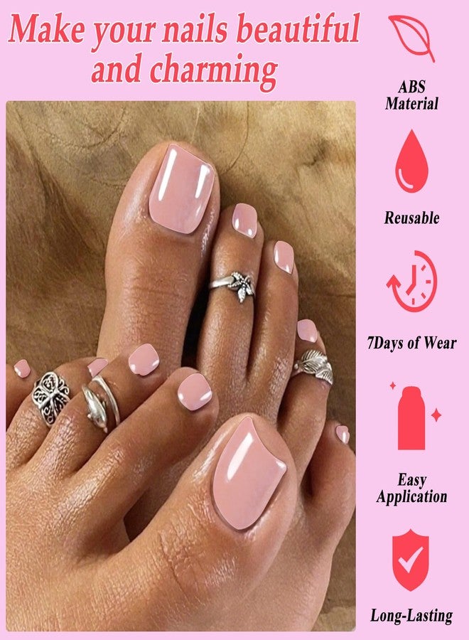 Lifextol 120PC Pink Press on Toenails for Women Fake Toe nail Press ons Acrylic Toe Press on Nails Set, Pink Press on Toe Nails Press on Fake Toenails Press ons Acrylic Toe Nail Tips Kit & Glue Tab-M - Image 4