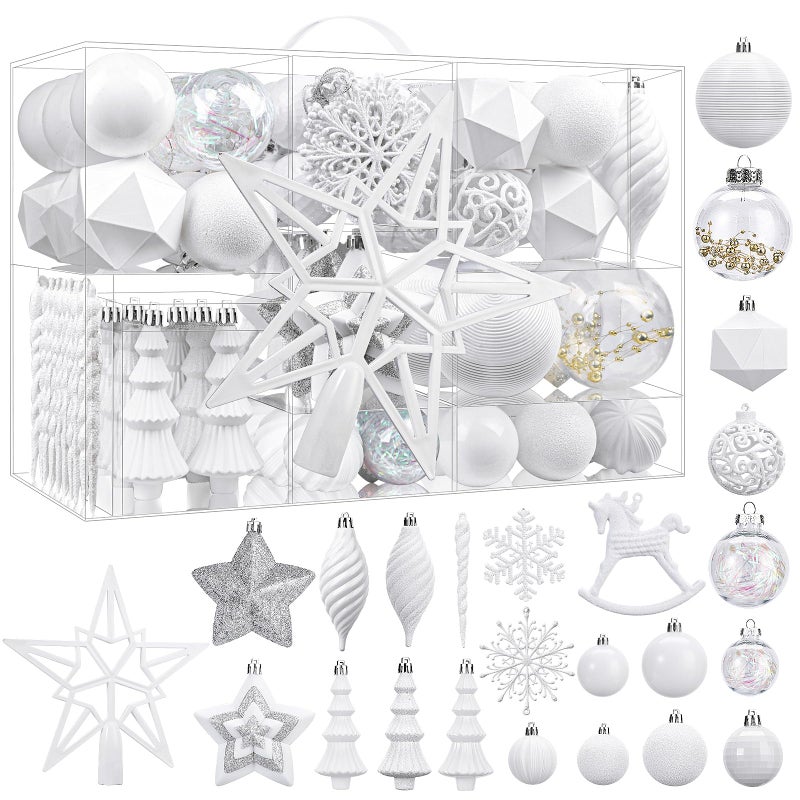 SHareconn 100pcs Christmas Tree Decorations Ornaments Set Shatterproof Plastic Baubles Decorative Balls for Xmas Tree Decor Holiday Wedding Party White - Image 2
