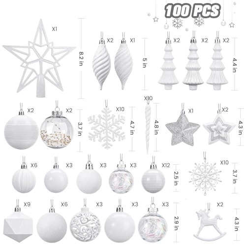 SHareconn 100pcs Christmas Tree Decorations Ornaments Set Shatterproof Plastic Baubles Decorative Balls for Xmas Tree Decor Holiday Wedding Party White - Image 3