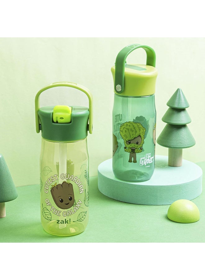 Zak Designs Harmony Marvel Groot Water Bottle for Travel or At Home, 18oz Recycled Plastic is Leak-Proof When Closed with Straw Lid and Carry Handle, 2-Pack (Groot) - Image 2