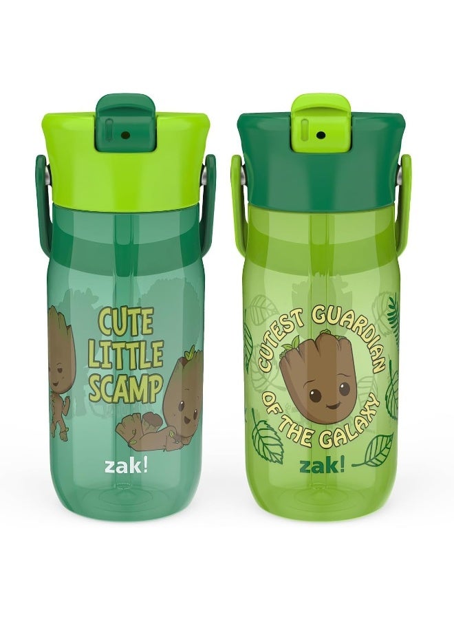 Zak Designs Harmony Marvel Groot Water Bottle for Travel or At Home, 18oz Recycled Plastic is Leak-Proof When Closed with Straw Lid and Carry Handle, 2-Pack (Groot) - Image 1