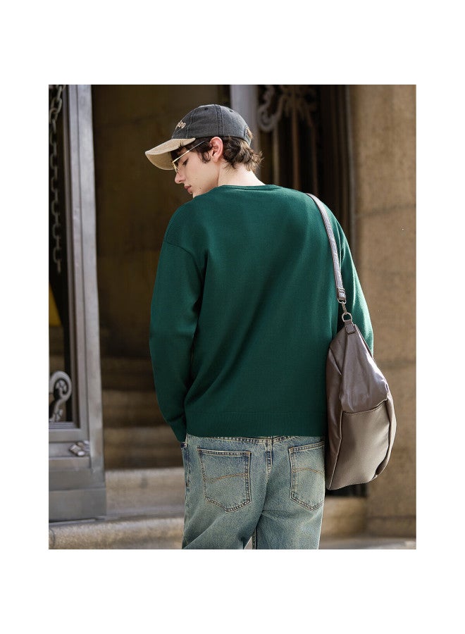 Tonlion  Autumn Winter New Men's Sweater Crew Neck Pullover Letter Embroidered Textured Knitwear Versatile Top - Image 3