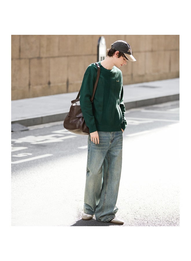 Tonlion  Autumn Winter New Men's Sweater Crew Neck Pullover Letter Embroidered Textured Knitwear Versatile Top - Image 2