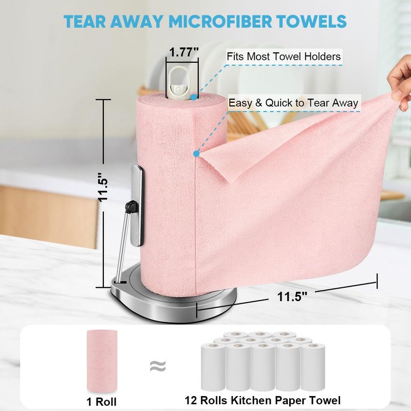 AIDEA Microfiber Cleaning Cloth Roll, 75PK, Tear Away Reusable Paper Towels, Pink Towels Lint Free Rags for House, Kitchen, Car Cleaning Supplies, 11.5"Ã—11.5" - Image 3