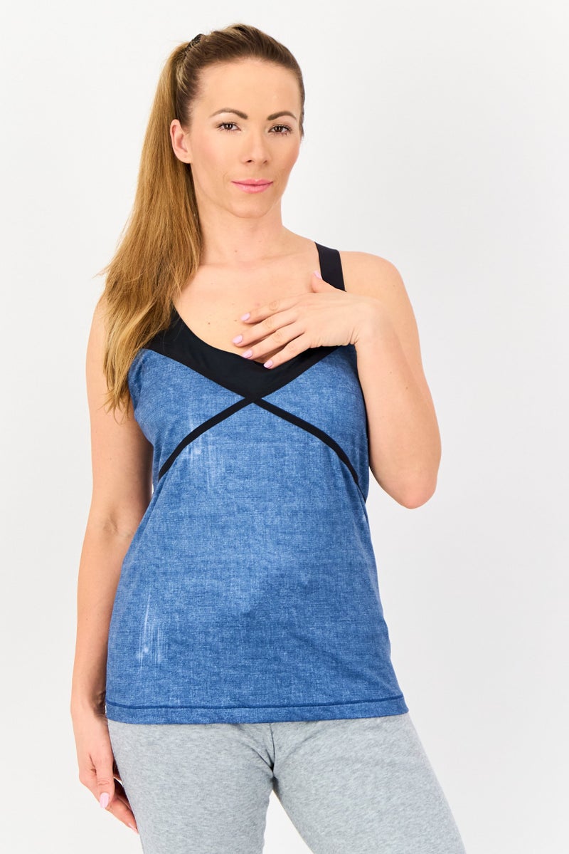 Reebok Women Cross Fit Lightly Padded Sleeveless Top, Blue - Image 1