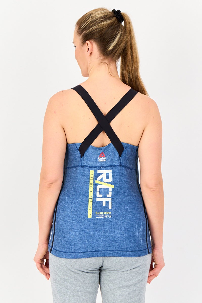 Reebok Women Cross Fit Lightly Padded Sleeveless Top, Blue - Image 3
