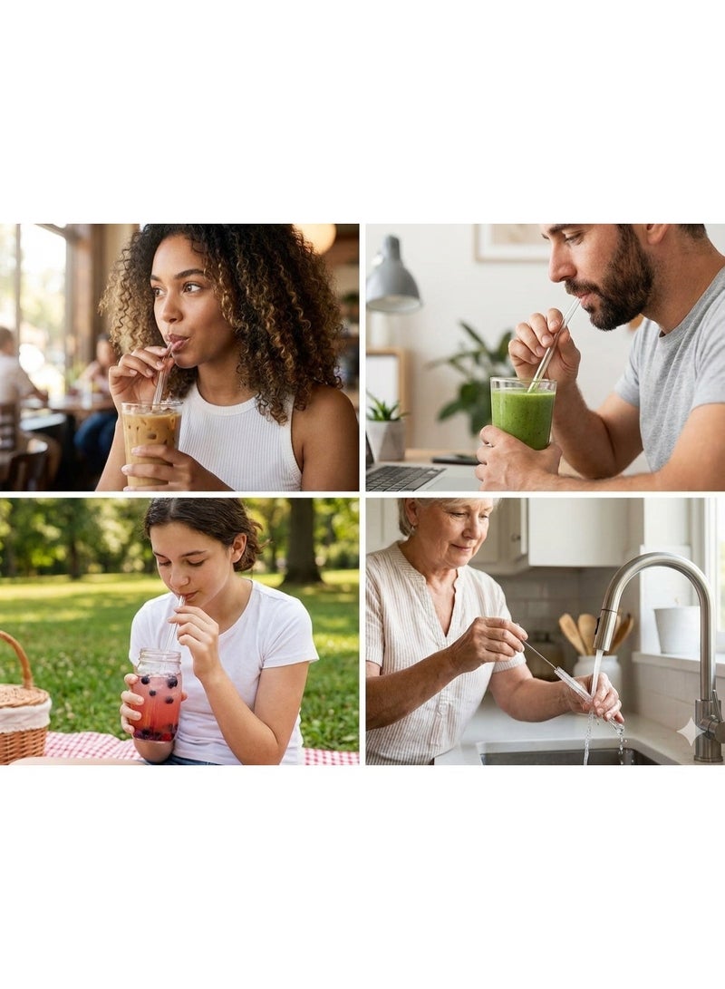 Reusable Glass Drinking Straws Set (4 Pieces) with Cleaning Brush, 20 cm Borosilicate Straws, Dishwasher Safe, Taste-Free for Juice, Smoothies, Iced Coffee & Cocktails - Image 3