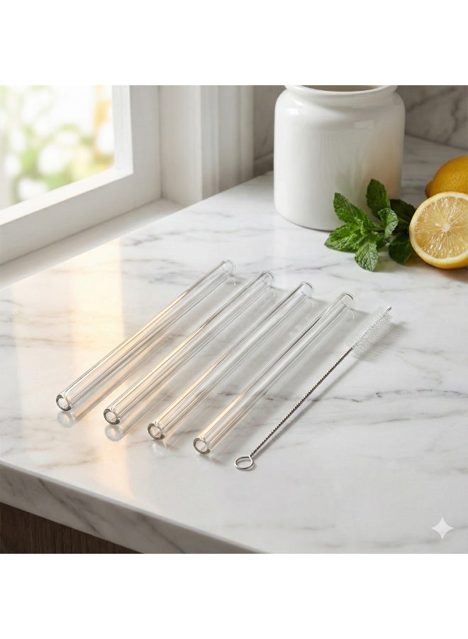 Reusable Glass Drinking Straws Set (4 Pieces) with Cleaning Brush, 20 cm Borosilicate Straws, Dishwasher Safe, Taste-Free for Juice, Smoothies, Iced Coffee & Cocktails - Image 2