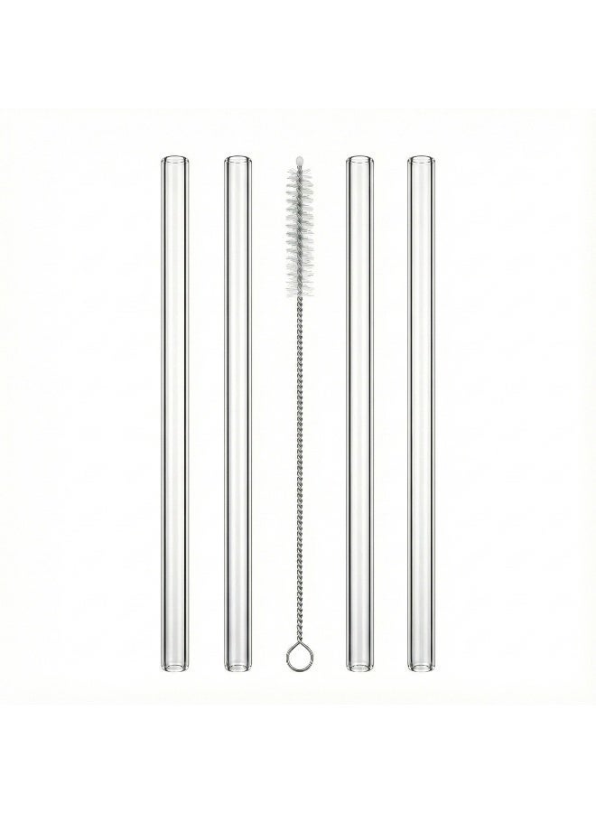 Reusable Glass Drinking Straws Set (4 Pieces) with Cleaning Brush, 20 cm Borosilicate Straws, Dishwasher Safe, Taste-Free for Juice, Smoothies, Iced Coffee & Cocktails - Image 1