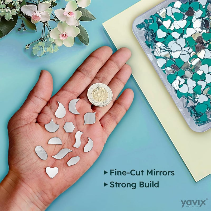 YAVIX YAVIX Heart Shape Fancy Craft Mirrors Perfect for Lippan Fabric Mandala Art Jewellery Making and All DIY Craft Works 220 Heart Mirrors Silver  - Image 2
