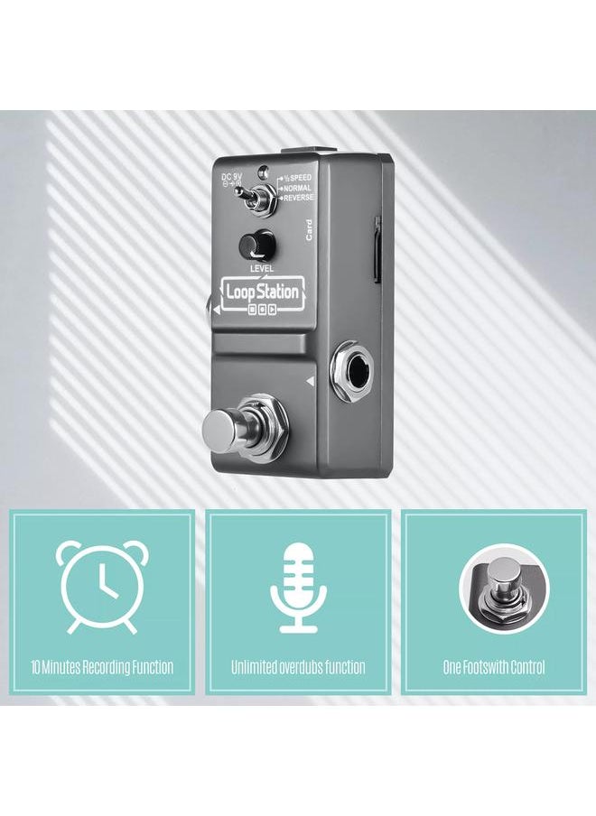 Thoraya - ammoon Loop Station Mini Guitar Looper Effect Pedal 10 Minutes Recording Time 3 Working Modes True Bypass Full Metal Shell with 1GB Memory Card - Image 1