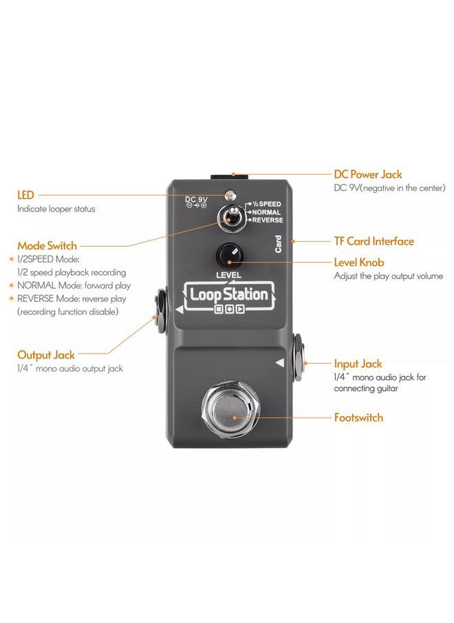Thoraya - ammoon Loop Station Mini Guitar Looper Effect Pedal 10 Minutes Recording Time 3 Working Modes True Bypass Full Metal Shell with 1GB Memory Card - Image 1