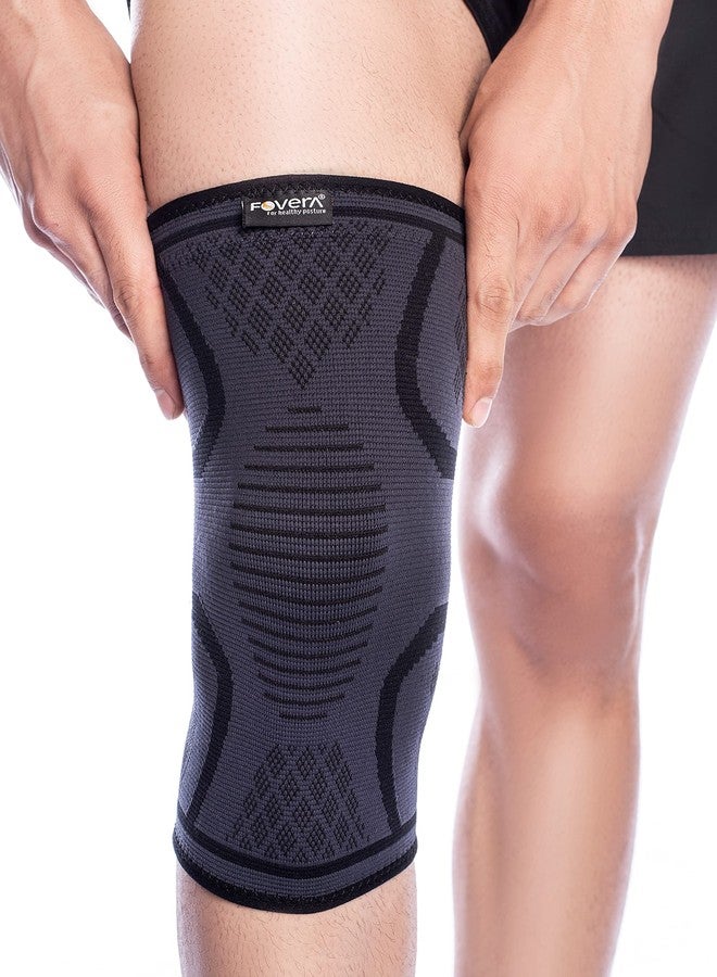 FOVERA Knee Compression Sleeve (1 Pair) - Knee Pain Relief for Men and Women, Running, Basketball, Weightlifting, Gym, Workout, Sports (S) - Image 1