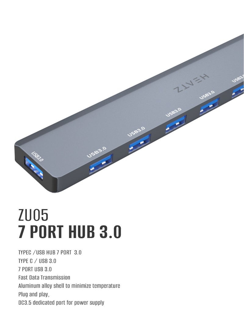 هيتز - موزع USB ممتاز مزود بـ 7 منافذ USB 3.0، مما يسمح لك بتوصيل أجهزة متعددة - Image 1