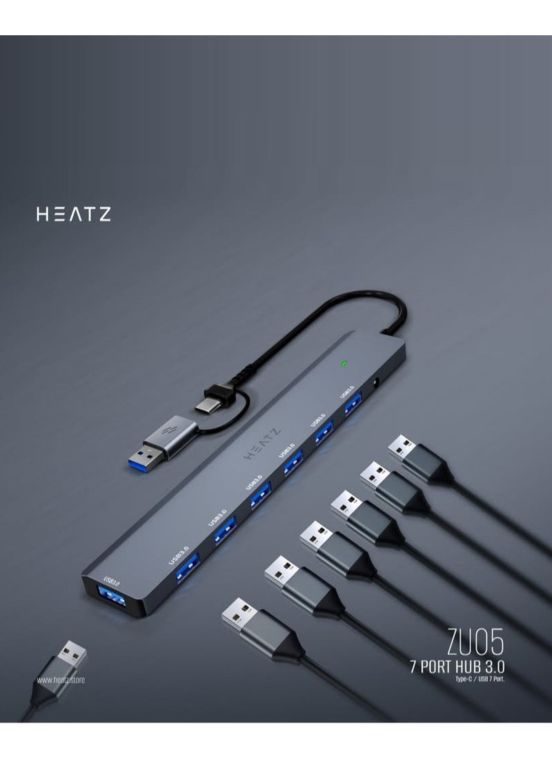 هيتز - موزع USB ممتاز مزود بـ 7 منافذ USB 3.0، مما يسمح لك بتوصيل أجهزة متعددة - Image 1