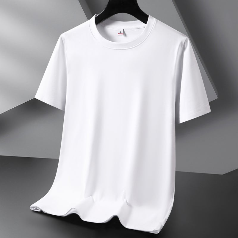 2025 Spring And Style Comfortable Casual Round Neck Loose Short-Sleeved Sports Pure Cotton White Large Size Fashion Trendy T-Shirt - Image 3