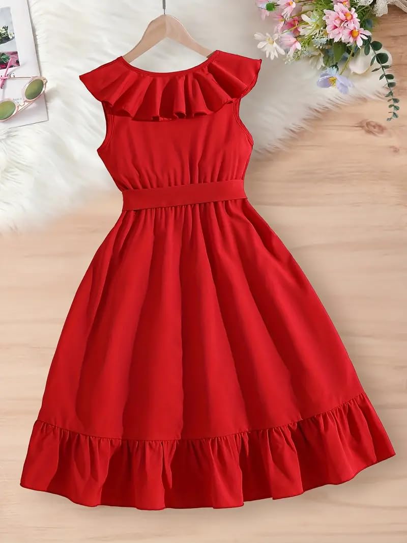 PINK WINGS Girls Knee Length Cotton Wrap Dress (7-8 Years, Red) - Image 2