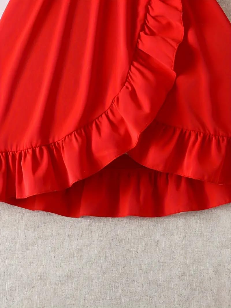 PINK WINGS Girls Knee Length Cotton Wrap Dress (7-8 Years, Red) - Image 5