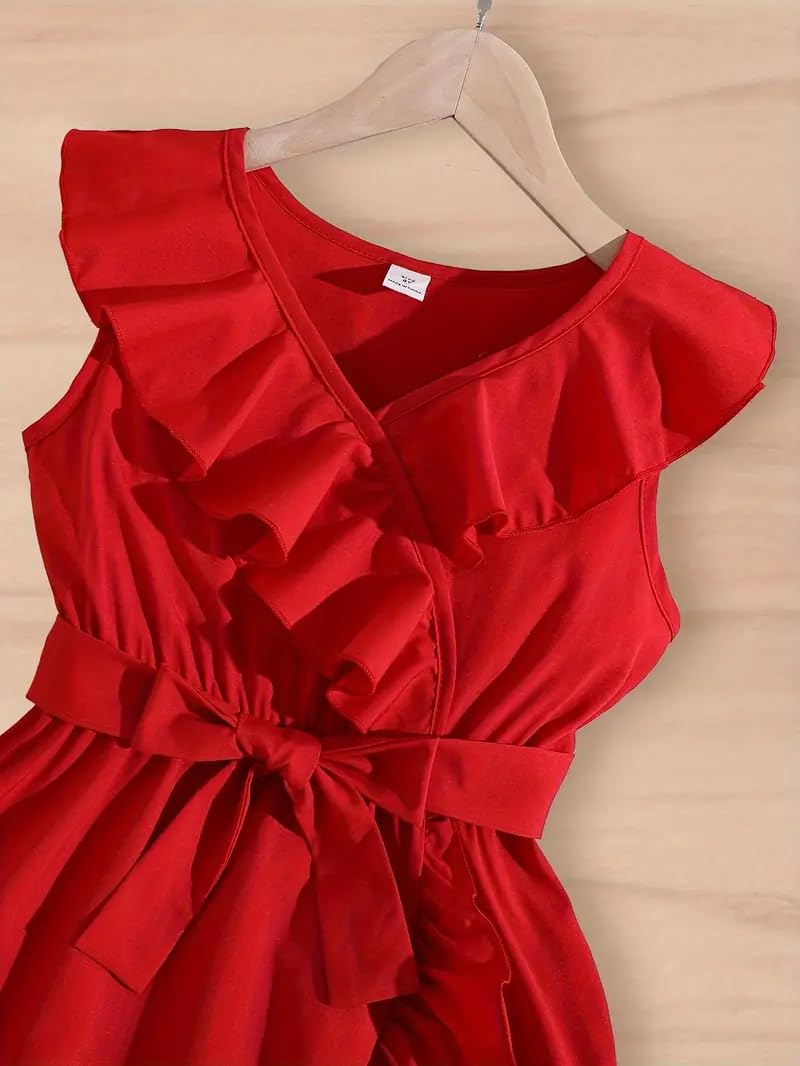 PINK WINGS Girls Knee Length Cotton Wrap Dress (7-8 Years, Red) - Image 4
