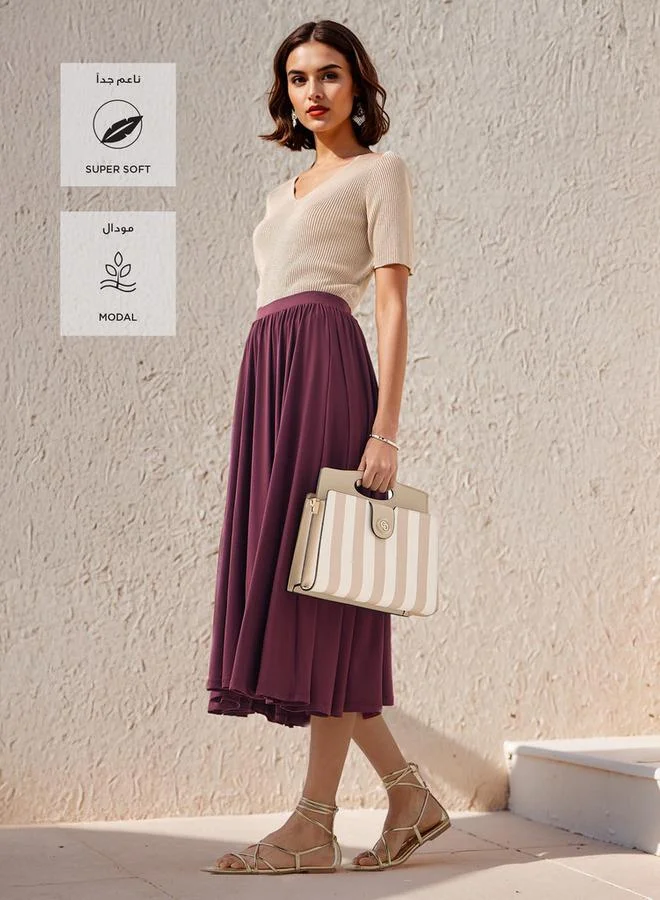 سبلاش فيڤ تنورة واسعة مطوية بخصر مطاطي مريح