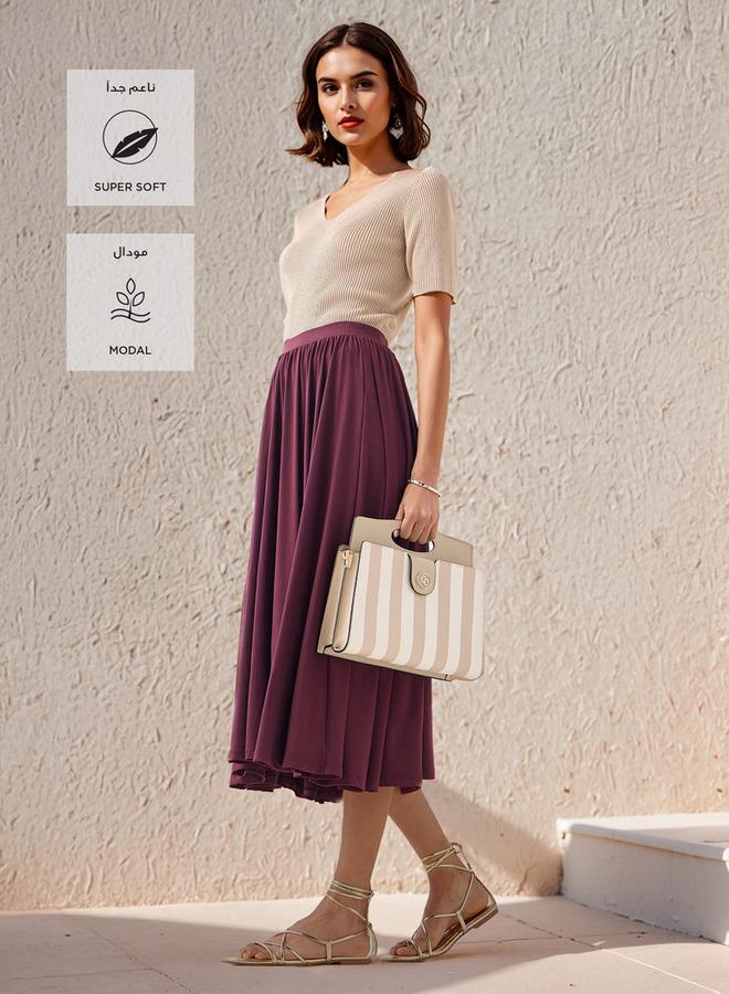 سبلاش فيڤ تنورة واسعة مطوية بخصر مطاطي مريح - Image 2