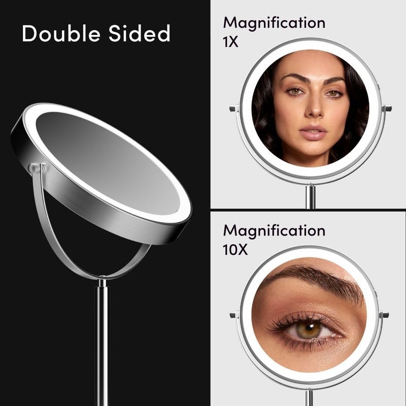 Fancii 9Inch Lighted Makeup Mirror Height Adjustable with 10X 1X Magnification Rechargeable Double Sided LED Vanity Mirror with Light and Stand 360 Swivel Hailey - Image 2