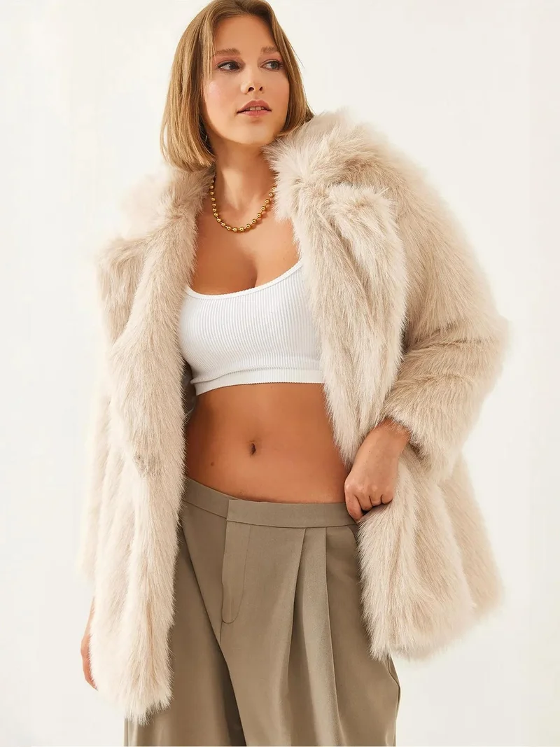 Bianco Lucci LUCCI Faux Fur Coat