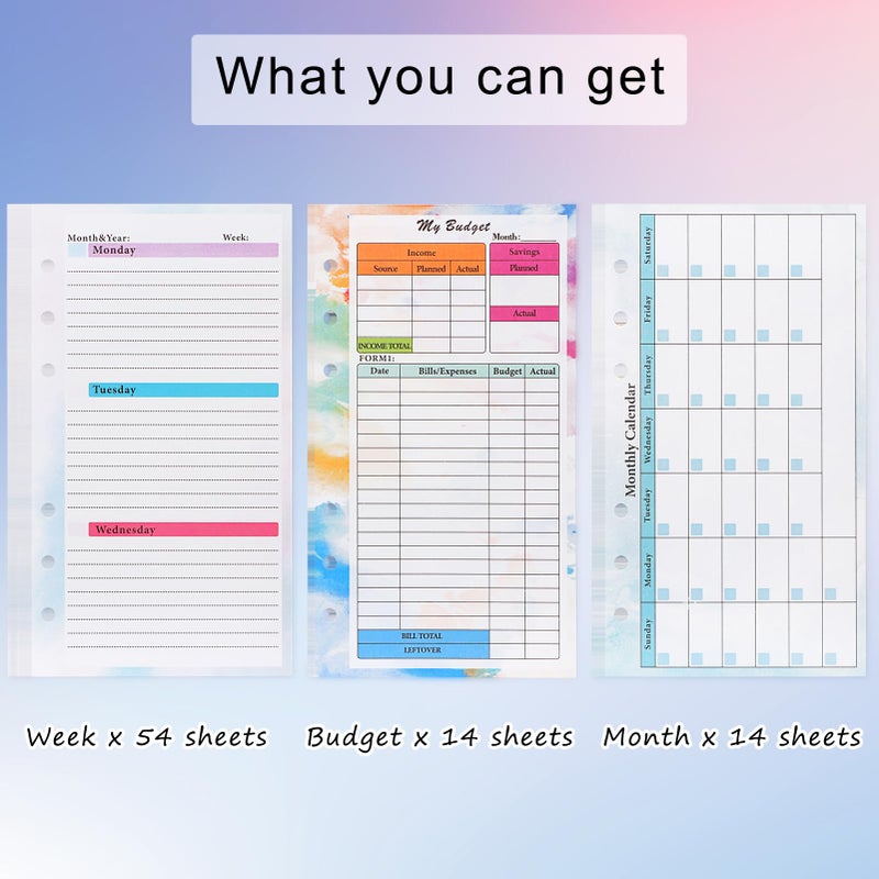 Toplive 3 Pack A6 Planner Refill Paper & Budget Sheets, Monthly Weekly Planner Losse Leaf Inserts 6 Hole Expense Tracker or A6 Planner Binder Cover Budget Bill Saving Organizer, Colorful 3 Pack - Image 3