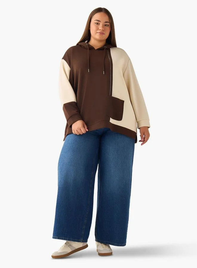 Ulla Popken Ulla Popken Hoodie with Colourblock Detail