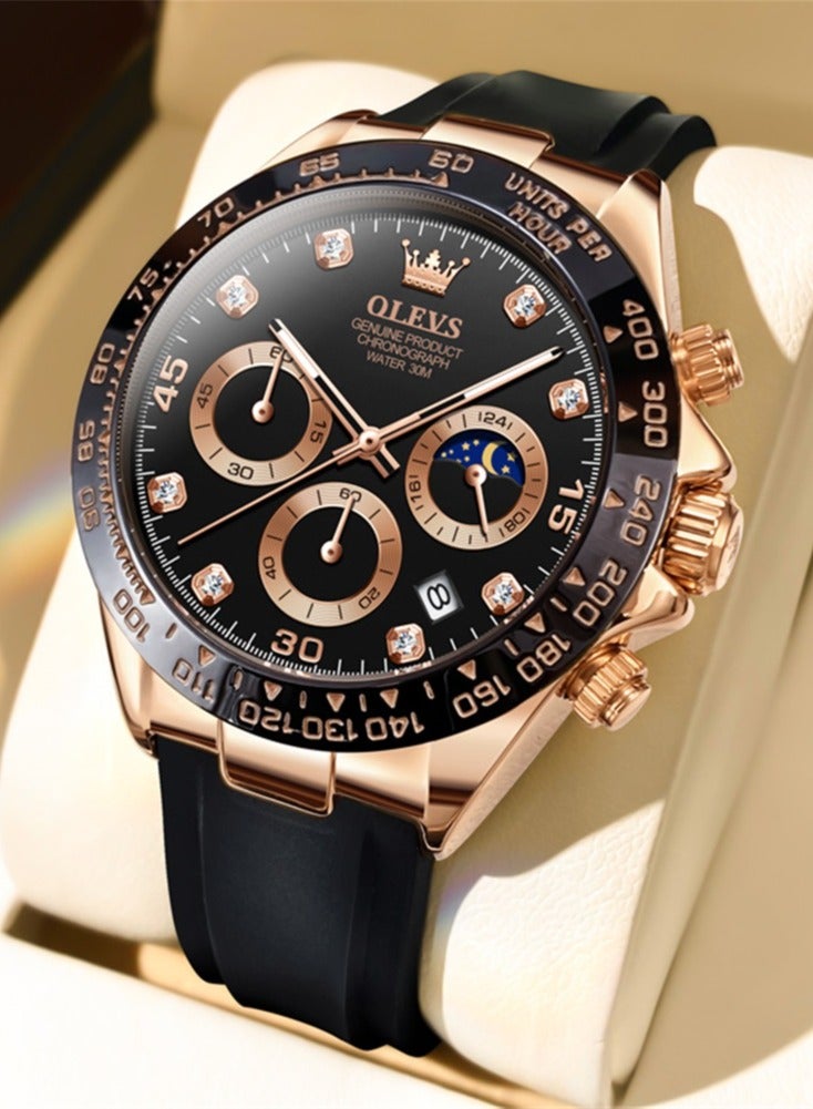 OLEVS Luxury Men Watch Quartz Man Watches Waterproof Luminous Top Brand Watch for Men Diamond Moon Phase Analog Quartz Male Wrist Watches for Men Waterproof Luminous - Image 1