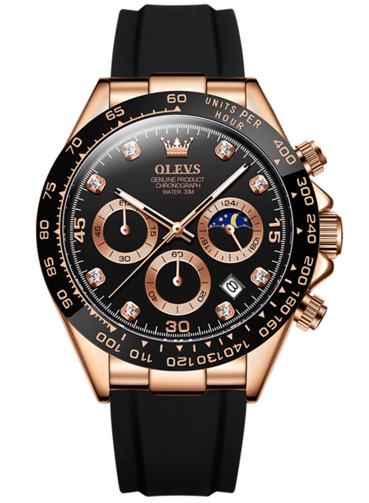 OLEVS Luxury Men Watch Quartz Man Watches Waterproof Luminous Top Brand Watch for Men Diamond Moon Phase Analog Quartz Male Wrist Watches for Men Waterproof Luminous - Image 2