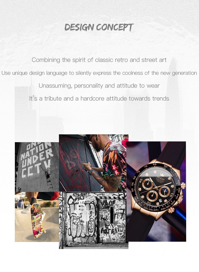 OLEVS Luxury Men Watch Quartz Man Watches Waterproof Luminous Top Brand Watch for Men Diamond Moon Phase Analog Quartz Male Wrist Watches for Men Waterproof Luminous - Image 4