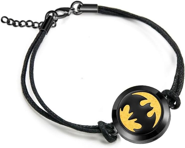 mEssentials Wild Essentials Black Chrome Bat Essential Oil Diffuser Bracelet, Stainless Steel Aromatherapy Locket, Adjustable Nylon Band with 12 Color Pads, Jewelry Gift Set 