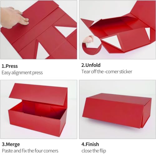 ROSTELACK Gift Box 10" x 6" x 3" with Magnetic Closure Lid Gift Boxe for Presents,Bridesmaid Gifts Boxes,Cute Box,Birthday Box,Luxury for Gift Packaging, Magnetic Gift Boxe for Wrapping Gifts(Red) - Image 3