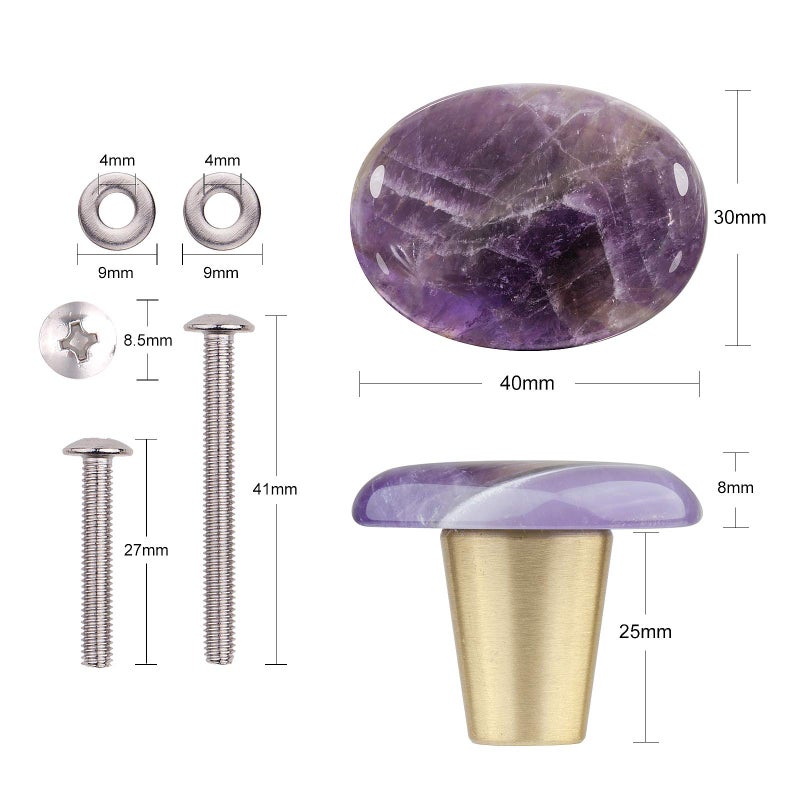 Rockcloud Natural Amethyst Crystal Stone Knob Drawer With Screws Oval Rough Gemstone Pull Handle For Dresser Cabinet Wardrobe Hardware Accessories Home Furniture Decoration 4 Pcs - Image 4