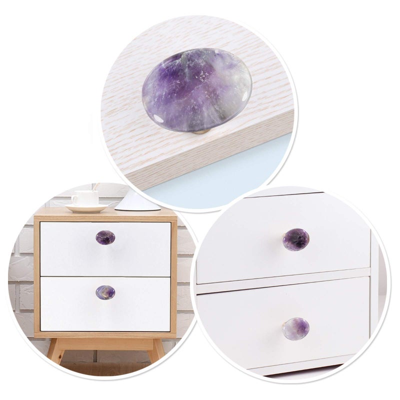 Rockcloud Natural Amethyst Crystal Stone Knob Drawer With Screws Oval Rough Gemstone Pull Handle For Dresser Cabinet Wardrobe Hardware Accessories Home Furniture Decoration 4 Pcs - Image 2