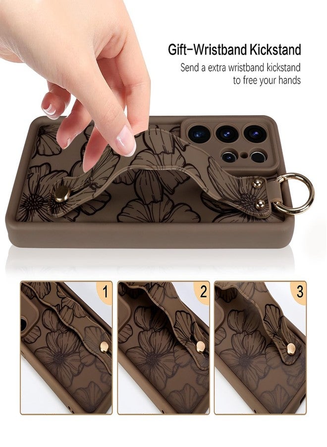 OOK Compatible with Samsung Galaxy S23 Ultra Case with Wrist Strap, Aesthetic Brown Flower Floral TPU Shockproof Protection Slim Cover with Camera Protection for Women Girls, for 6.8inch - Image 2